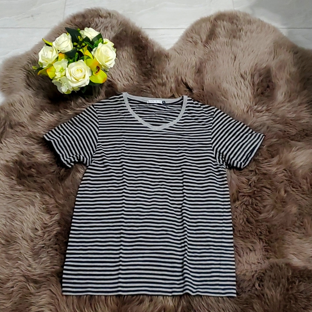 Black and Gray Stripe V Neck Shirt